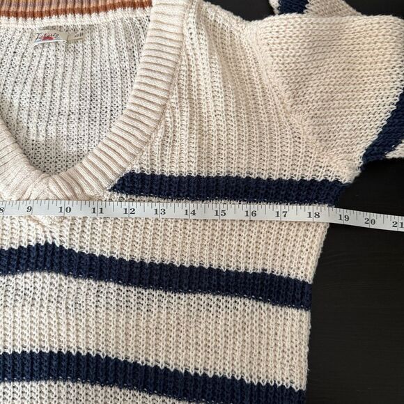 Faherty Sweater Womens Sz XS Miramar Stripe Linen Cotton Chunky Knit V Neck Boho - Picture 9 of 10
